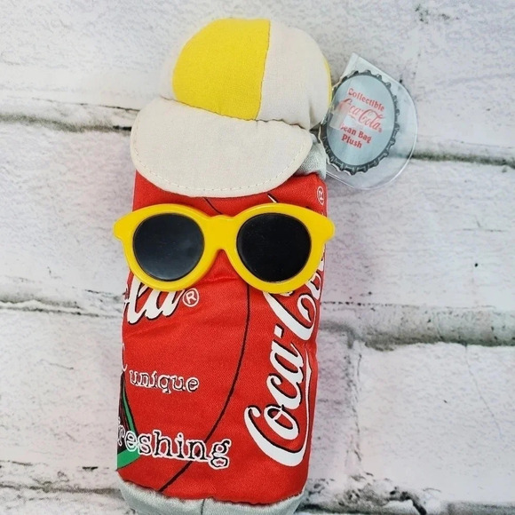 1997 Coca-Cola Plush Can with Glasses Bean Bag Swag Coca Cola 90s Vintage60- 97 - Picture 1 of 6